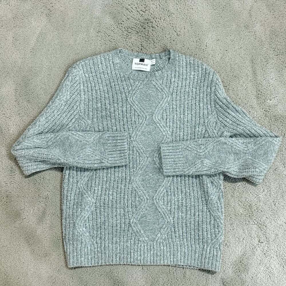 Topman Gray Cable Knit Crew Neck Sweater Medium